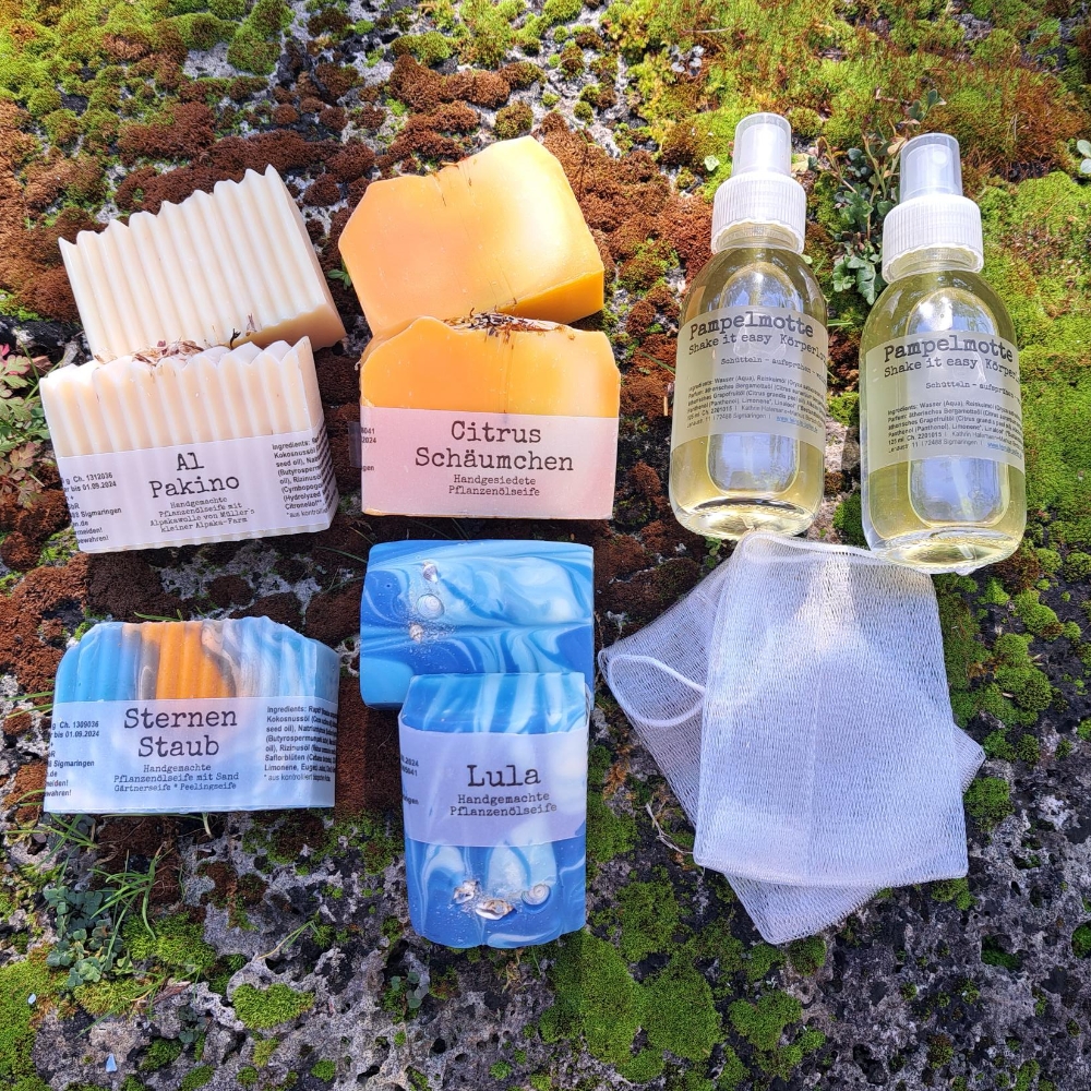 CitrusNachschubkiste mit handgemachten Seifen, Körperlotionen und Seifensäckchen im Vorteilspaket.