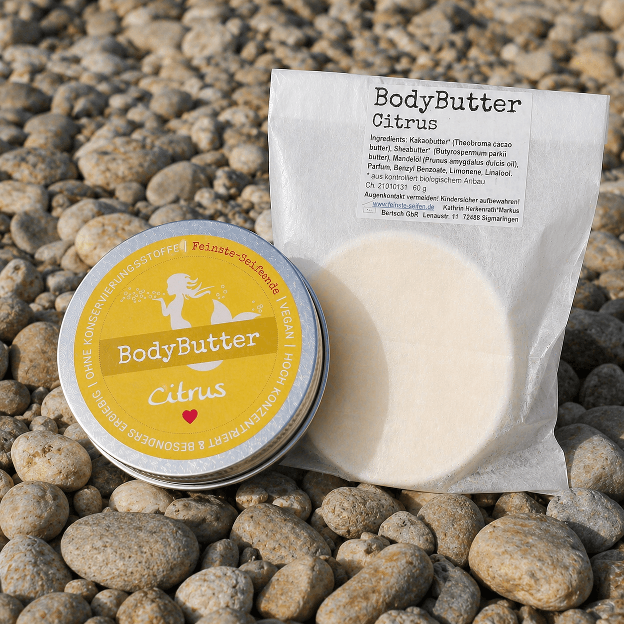 BodyButter Citrus in Dose mit Nachfüllstück in Tüte – feste Körperpflege
