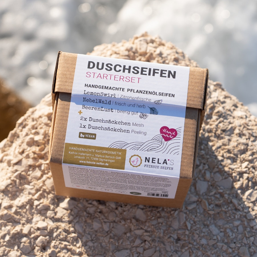 Duschseifen Starterset mit handgemachten Duschseifen und Seifensäckchen