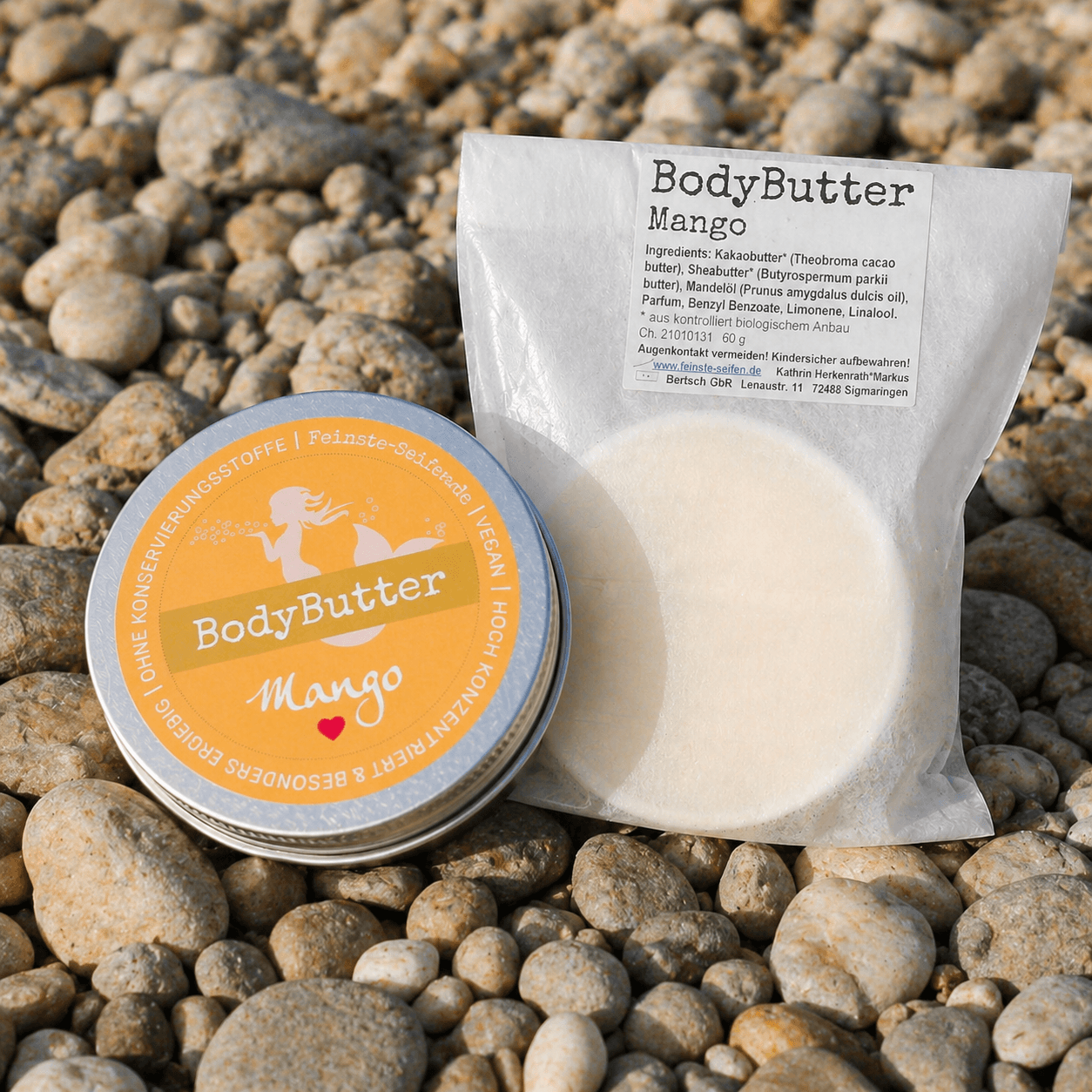 BodyButter Mango in Dose mit Nachfüllstück in Tüte – feste Körperpflege